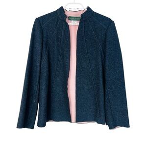 Harvé Benard Wool Blend open Front Women's Black Jacket Coat with Pink Lining 8